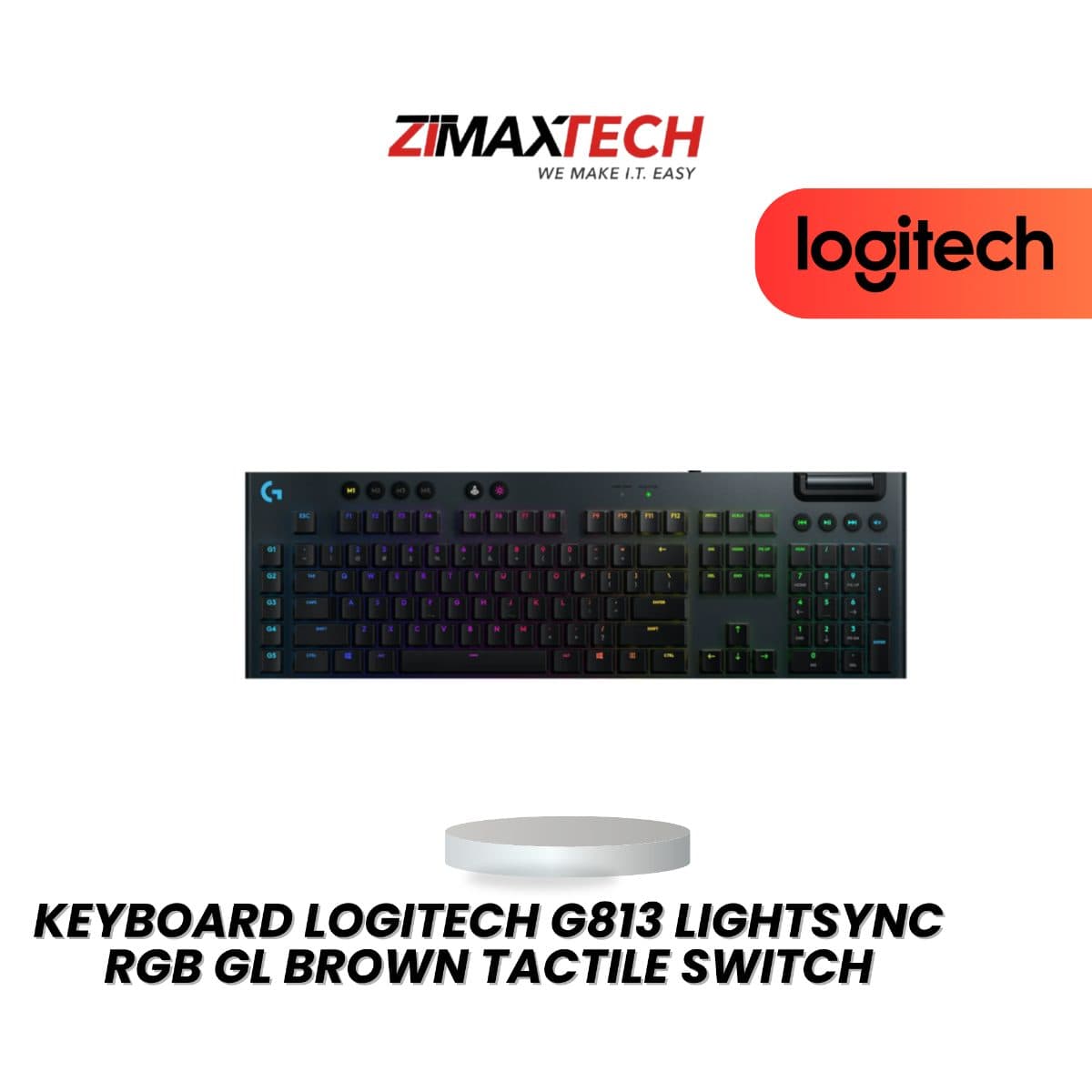 LOGITECH G813 LIGHTSYNC RGB MECHANICAL KEYBOARD WITH GL BROWN TACTILE SWITCH, USB WIRED, CARBON GREY, AND 2 YEARS WARRANTY