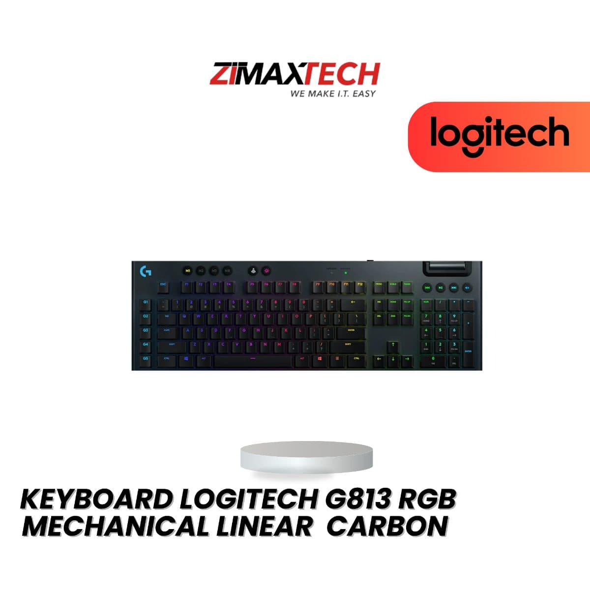 LOGITECH G813 RGB MECHANICAL GAMING KEYBOARD WITH LINEAR SWITCH, CARBON, AND 2 YEARS WARRANTY