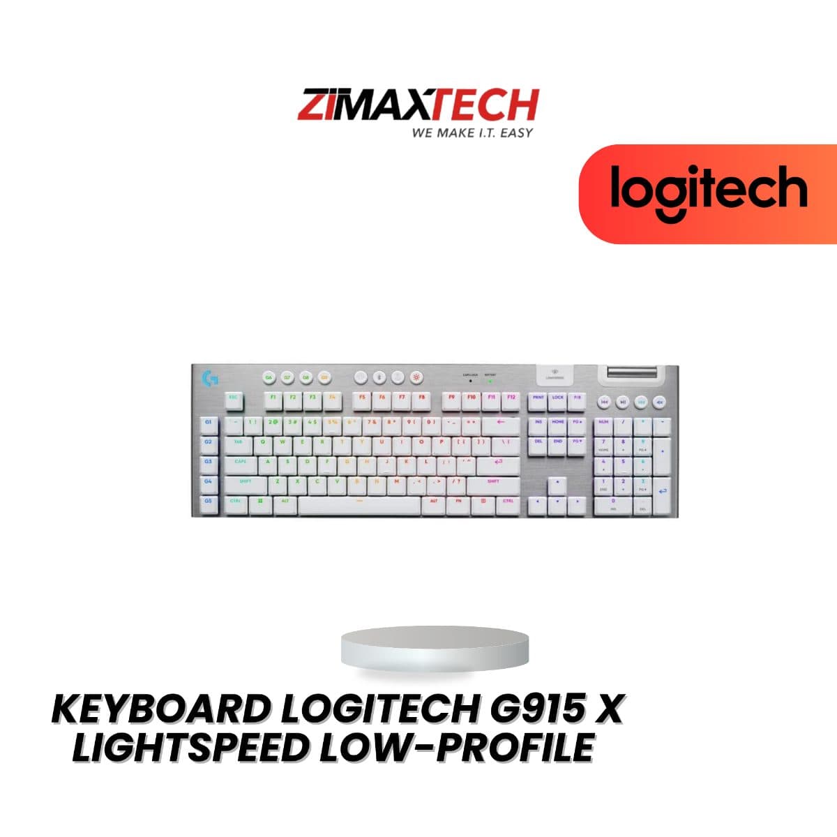LOGITECH G915 X LIGHTSPEED LOW-PROFILE GAMING KEYBOARD WITH TACTILE SWITCH, BT & USB RECEIVER WIRELESS, WHITE, AND 2 YEARS WARRANTY