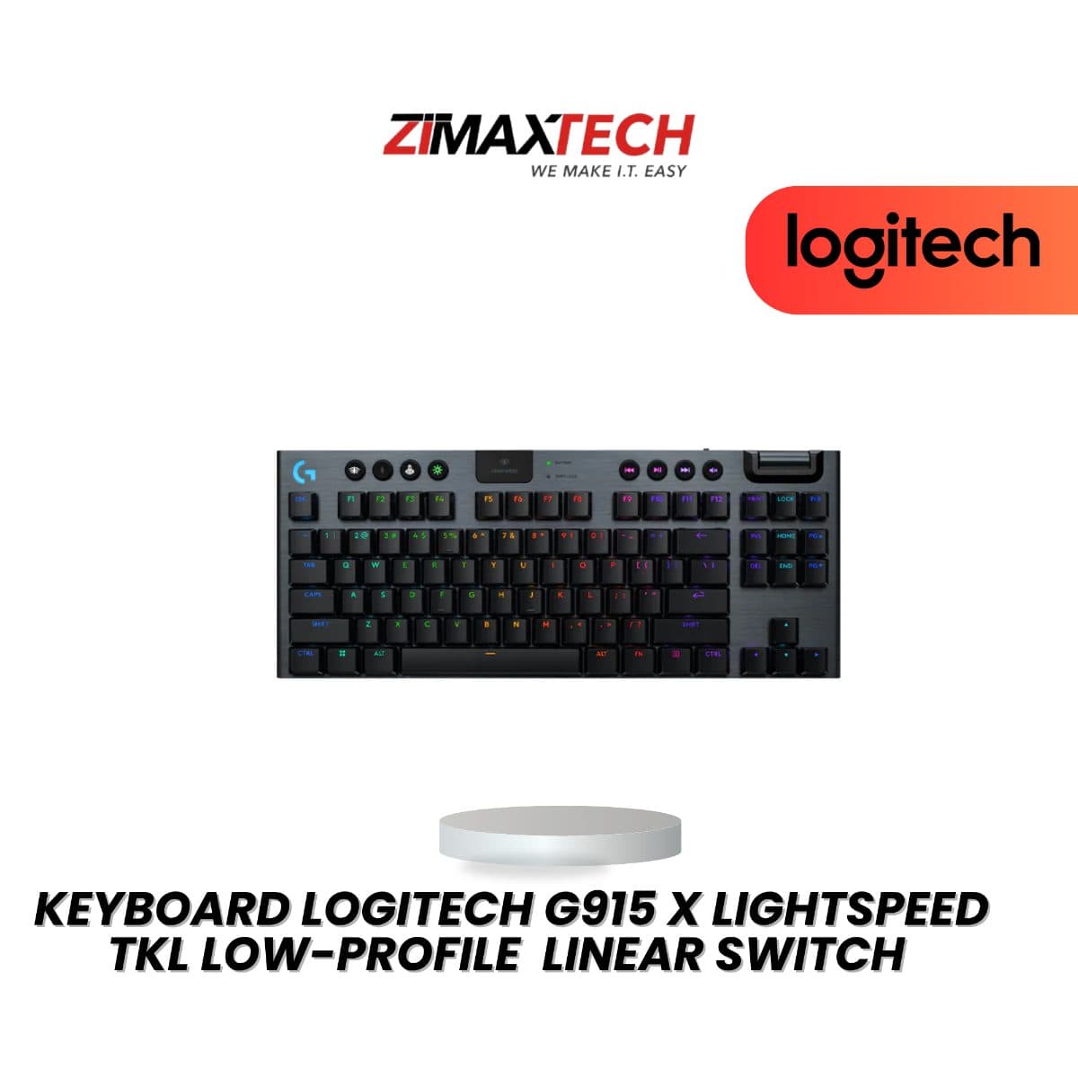 LOGITECH G915 X LIGHTSPEED TKL LOW-PROFILE GAMING KEYBOARD WITH LINEAR SWITCH, BT & USB RECEIVER WIRELESS, BLACK, AND 2 YEARS WARRANTY