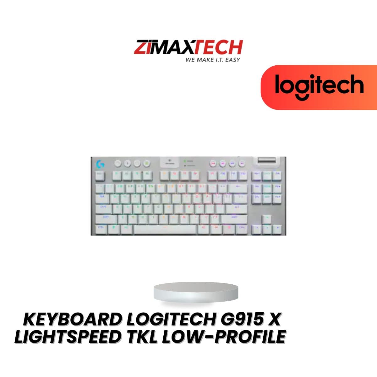 LOGITECH G915 X LIGHTSPEED TKL LOW-PROFILE GAMING KEYBOARD WITH TACTILE SWITCH, BT & USB RECEIVER WIRELESS, WHITE, AND 2 YEARS WARRANTY