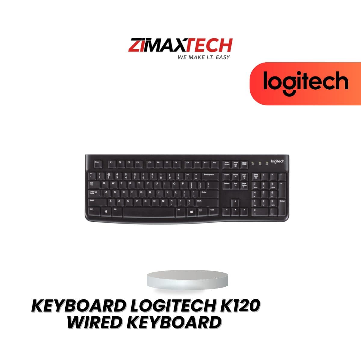 LOGITECH K120 WIRED KEYBOARD WITH USB CONNECTION, SPILL-RESISTANT, BLACK, AND 1 YEAR WARRANTY