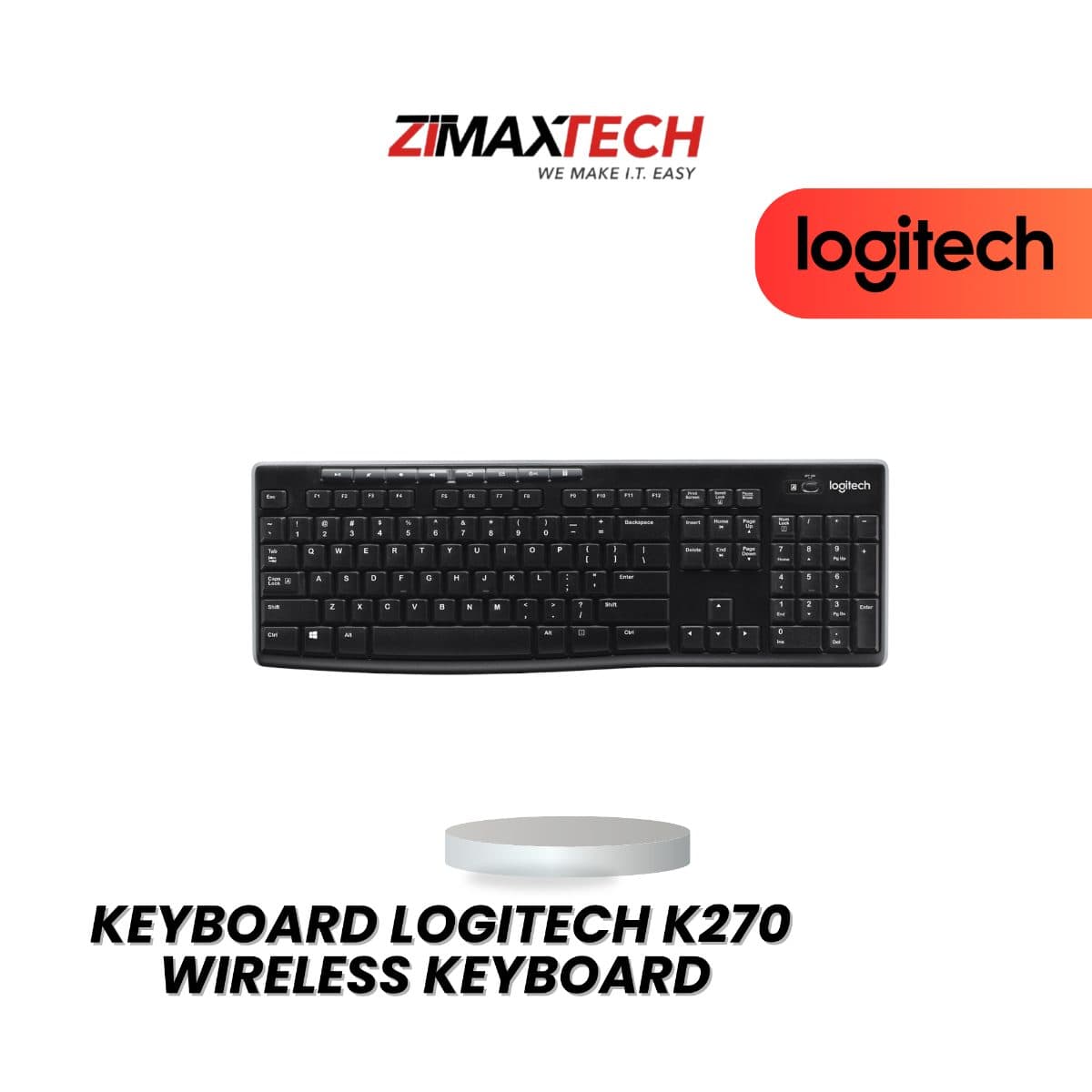 LOGITECH K270 WIRELESS KEYBOARD WITH USB RECEIVER, BATTERIES INCLUDED, BLACK, AND 3 YEARS WARRANTY