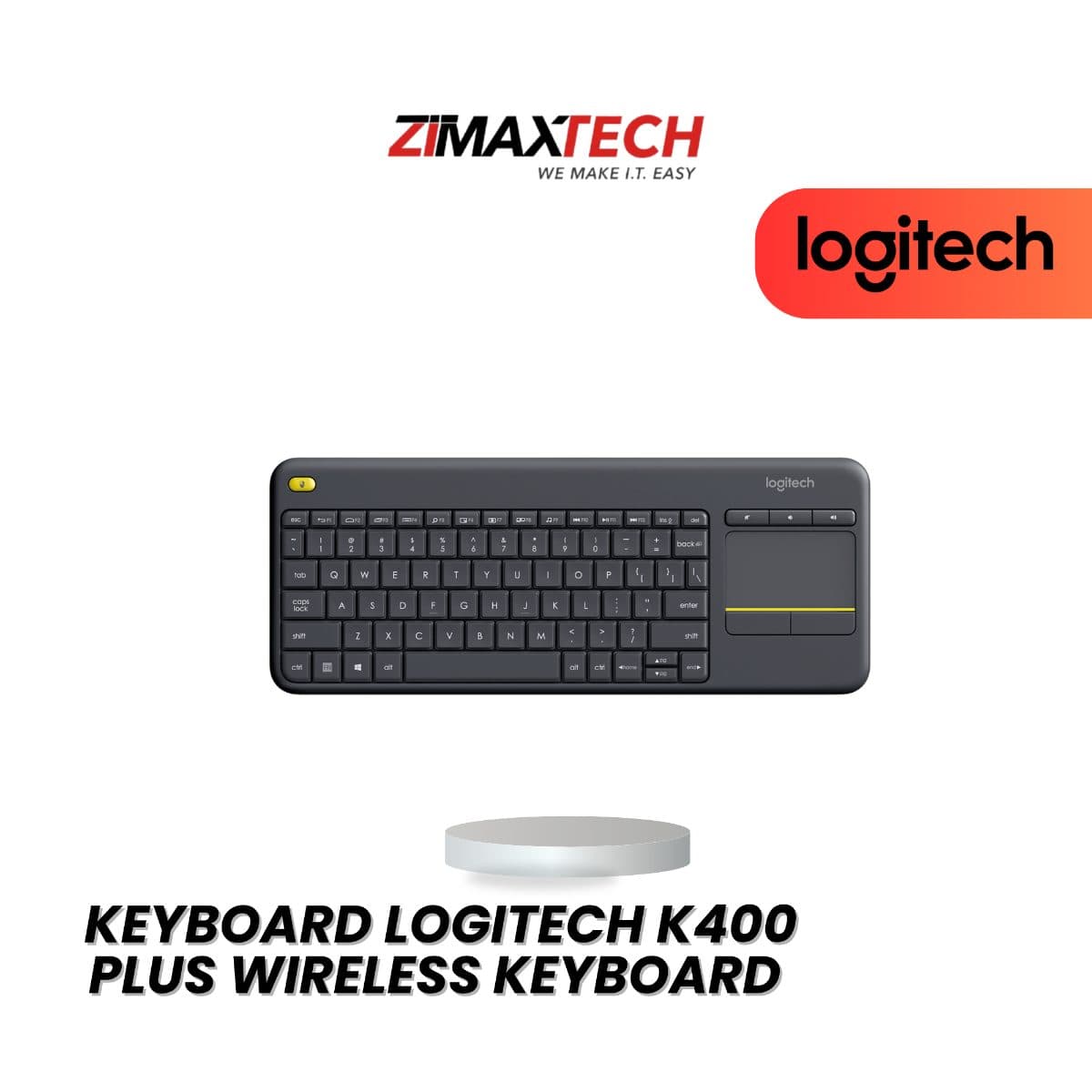 LOGITECH K400 PLUS WIRELESS KEYBOARD WITH USB RECEIVER, BUILT-IN TOUCHPAD, BATTERIES INCLUDED, BLACK, AND 1 YEAR WARRANTY