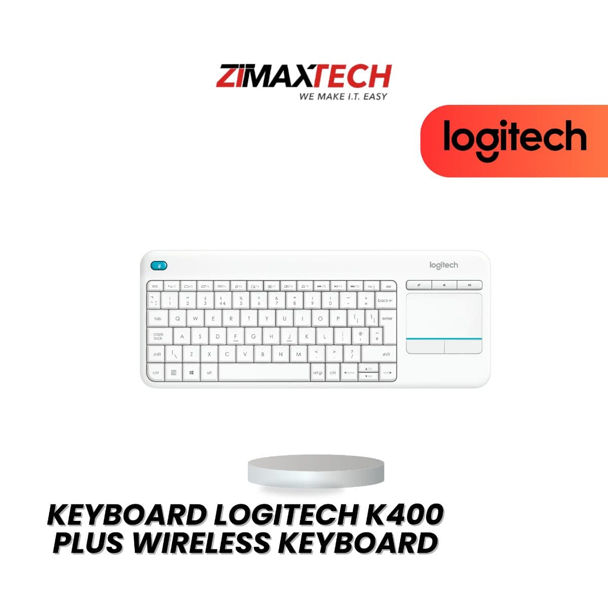 LOGITECH K400 PLUS WIRELESS KEYBOARD WITH USB RECEIVER, BUILT-IN TOUCHPAD, BATTERIES INCLUDED, WHITE, AND 1 YEAR WARRANTY
