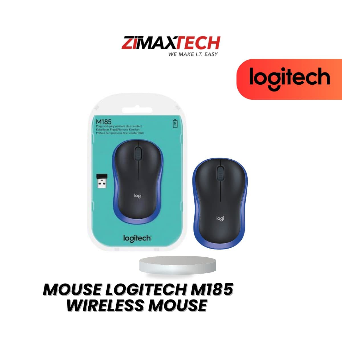 LOGITECH M185 WIRELESS MOUSE WITH USB RECEIVER, BLUE, AND 3 YEARS WARRANTY