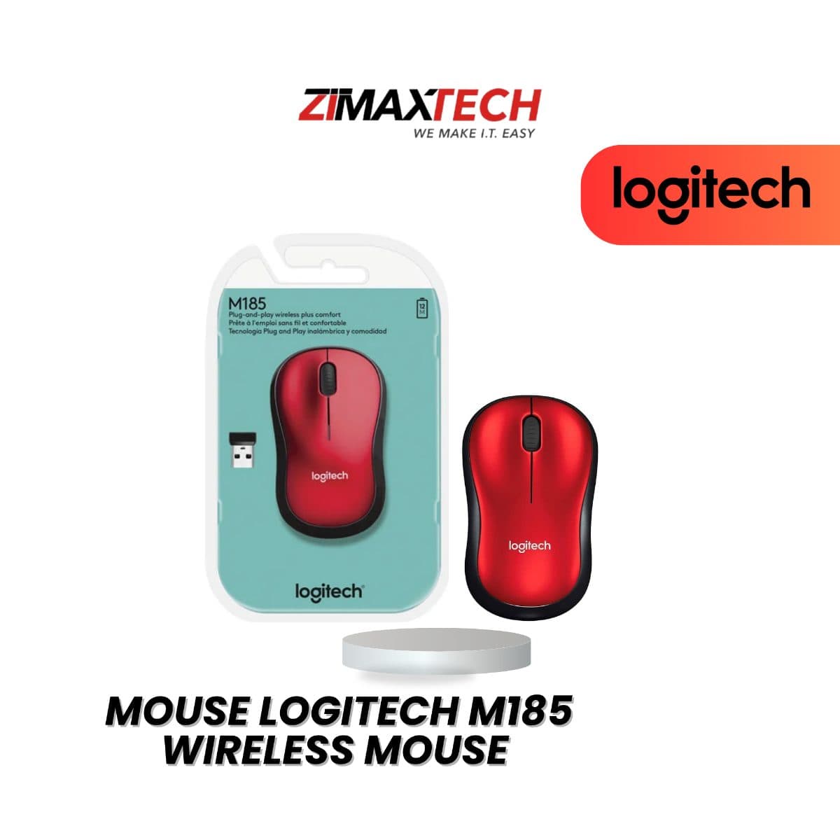 LOGITECH M185 WIRELESS MOUSE WITH USB RECEIVER, RED, AND 3 YEARS WARRANTY