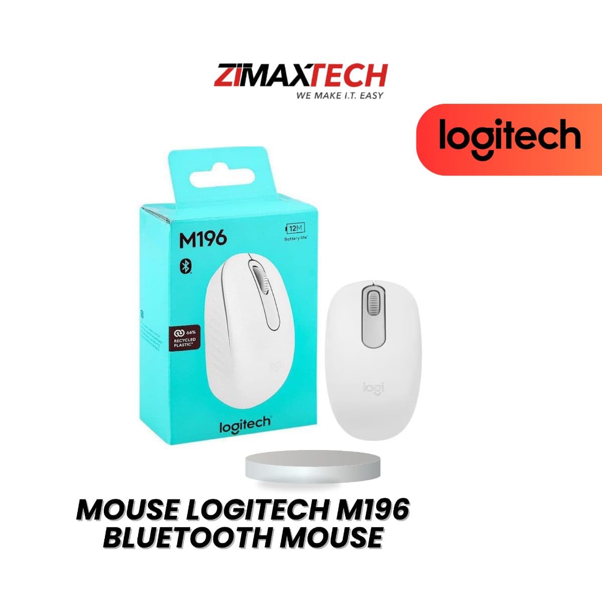 LOGITECH M196 BLUETOOTH WIRELESS MOUSE, OFF WHITE, AND 2 YEARS WARRANTY