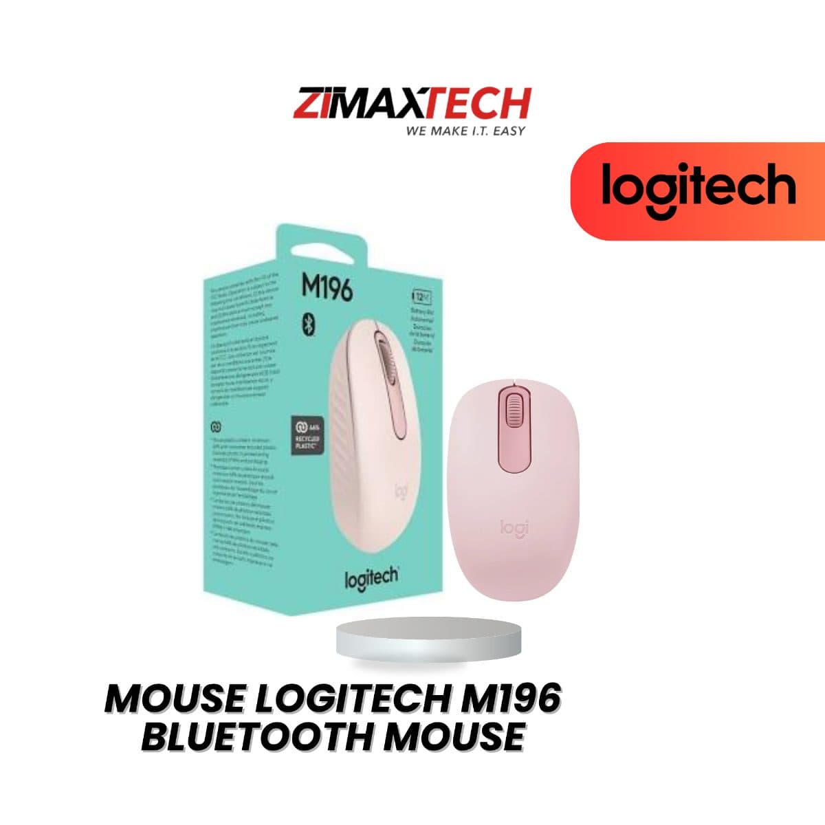 LOGITECH M196 BLUETOOTH WIRELESS MOUSE, ROSE, AND 2 YEARS WARRANTY