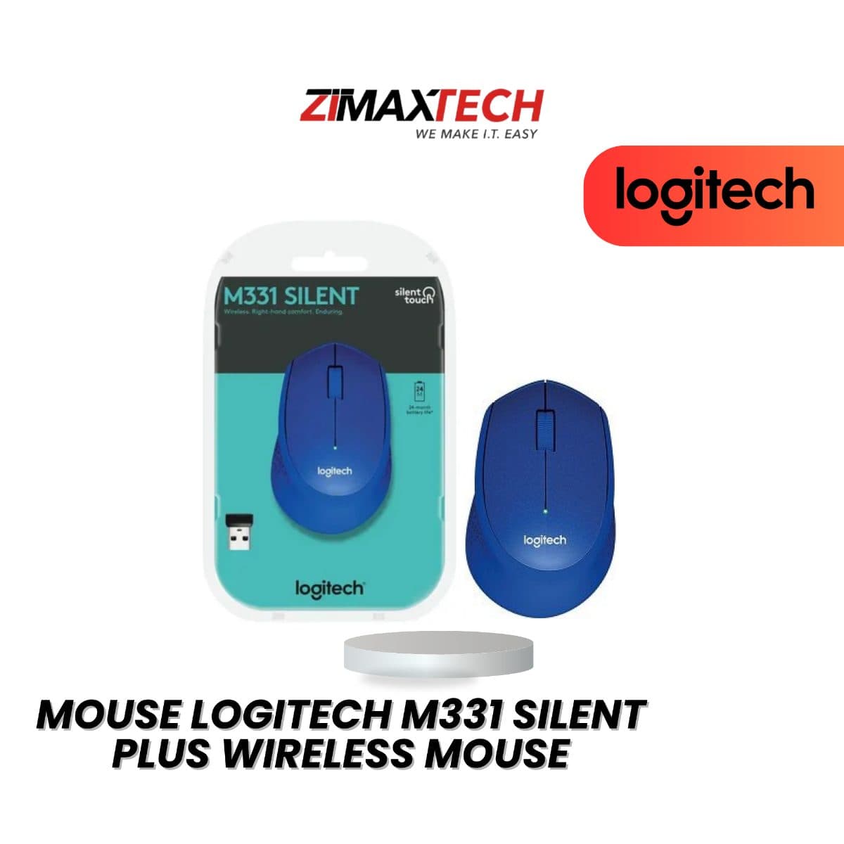 LOGITECH M331 SILENT PLUS WIRELESS MOUSE WITH USB RECEIVER, BLUE, AND 1 YEAR WARRANTY