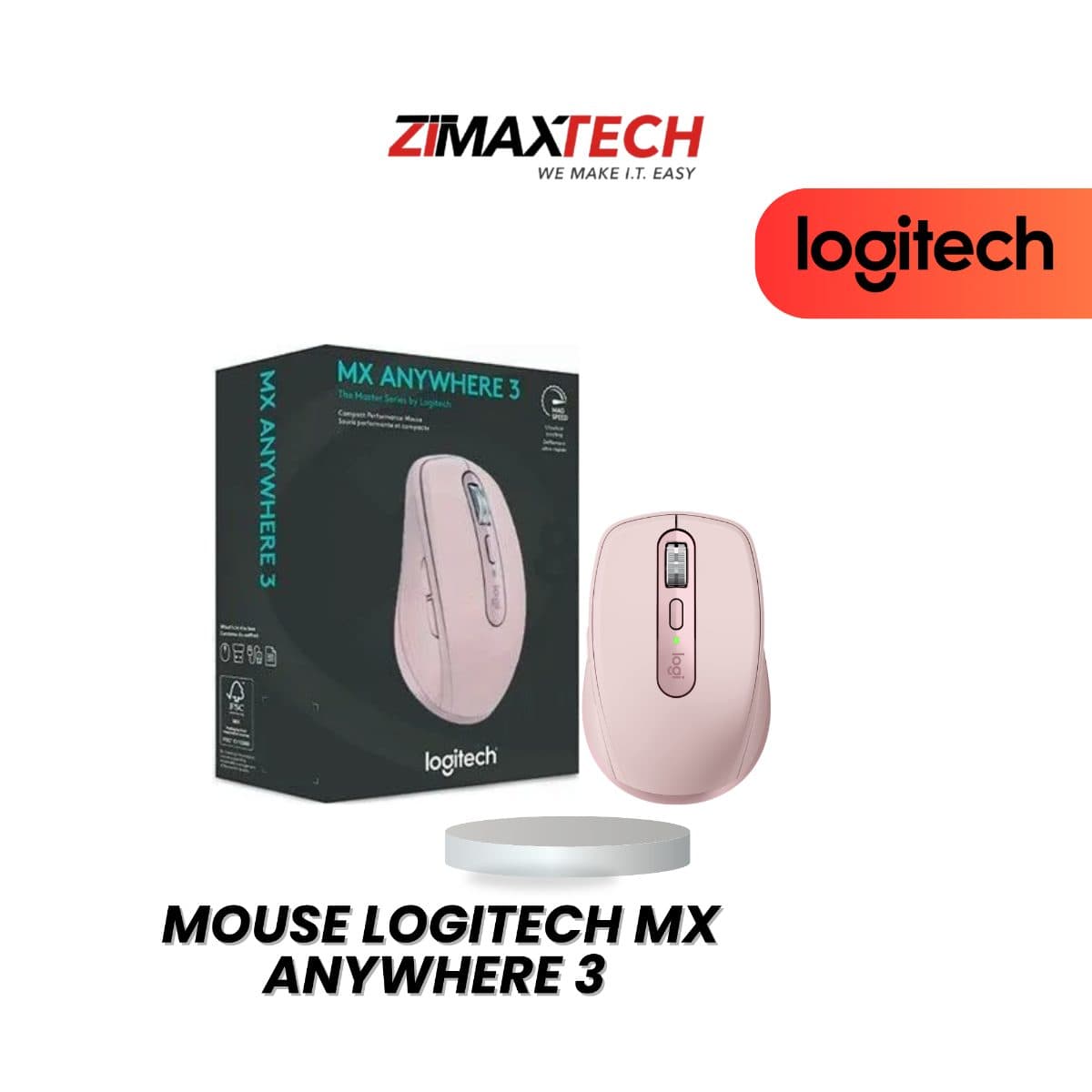 LOGITECH MX ANYWHERE 3 WIRELESS MOUSE WITH BT & USB RECEIVER, 4000 DPI, 70H BATTERY LIFE, ROSE PINK, AND 2 YEARS WARRANTY