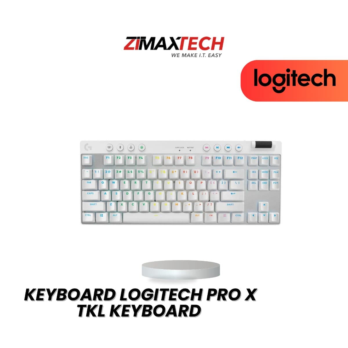 LOGITECH PRO X TKL WIRELESS GAMING KEYBOARD WITH USB RECEIVER, ENGLISH TACTILE SWITCH, WHITE, AND 2 YEARS WARRANTY