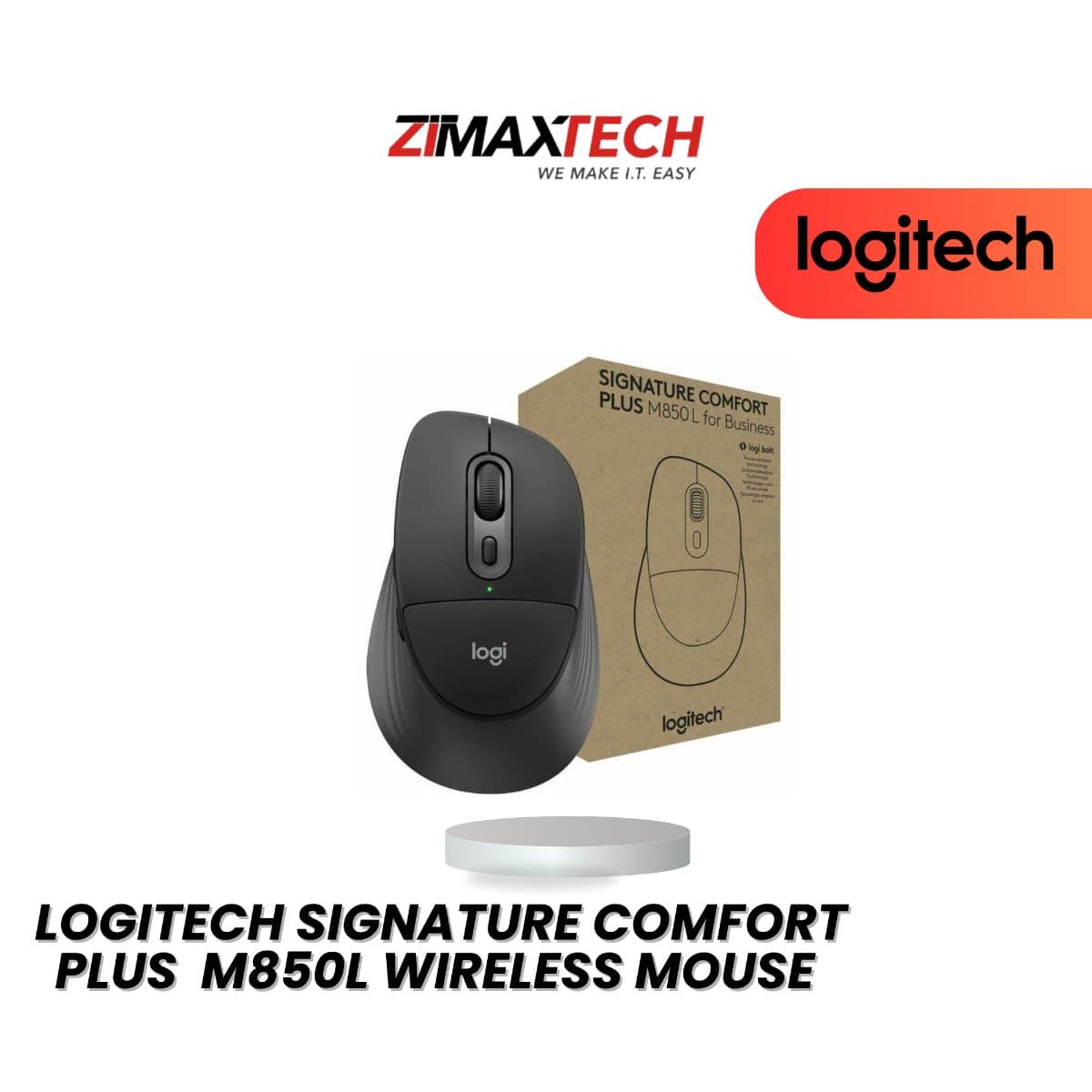 LOGITECH SIGNATURE COMFORT PLUS M850L WIRELESS MOUSE WITH BT & USB RECEIVER, GRAPHITE, AND 1 YEAR WARRANTY