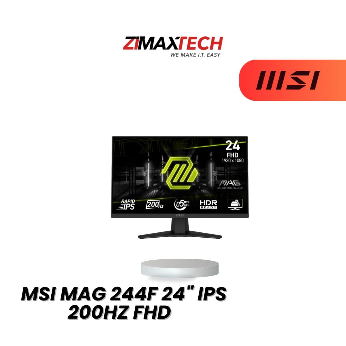 MSI MAG 244F 24-INCH FHD IPS GAMING MONITOR WITH 200HZ, 0.5MS GTG, DP, HDMI, AND 3 YEARS WARRANTY