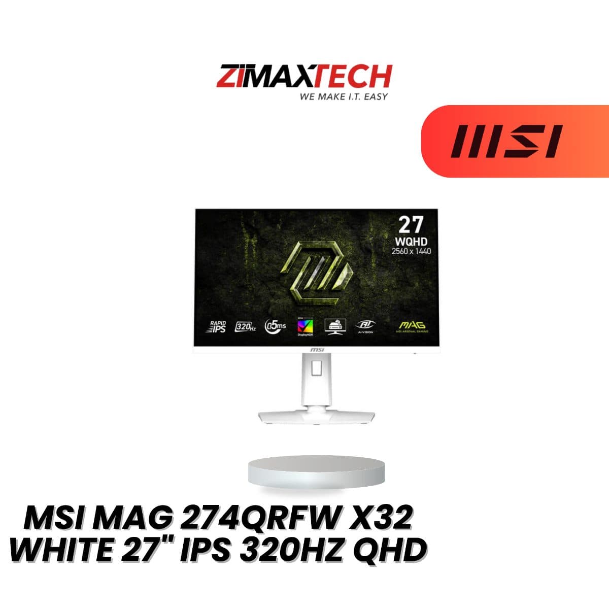 MSI MAG 274QRFW X32 WHITE 27-INCH QHD IPS 320HZ GAMING MONITOR WITH 0.05MS GTG AND 3 YEARS WARRANTY
