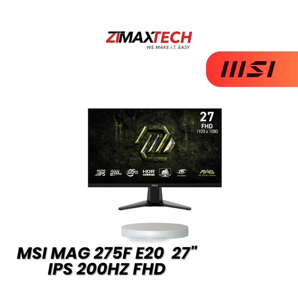 MSI MAG 275F E20 27-INCH FHD IPS 200HZ GAMING MONITOR WITH 0.05MS GTG AND 3 YEARS WARRANTY
