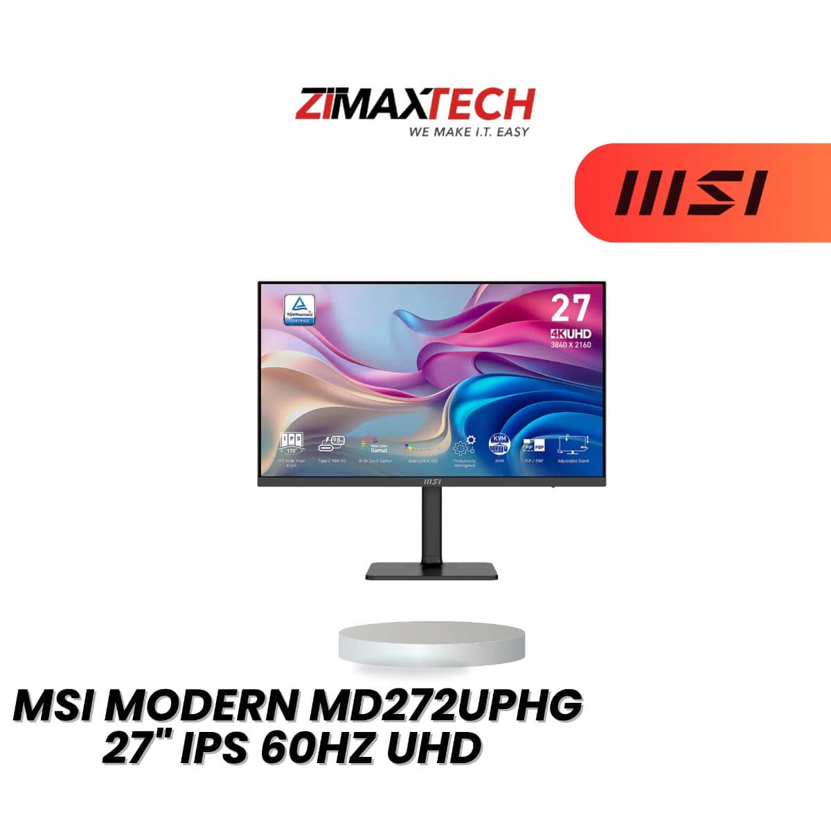 MSI MODERN MD272UPHG 27-INCH 4K UHD IPS MONITOR WITH USB-C PD 98W, HDR400, AND 3 YEARS WARRANTY