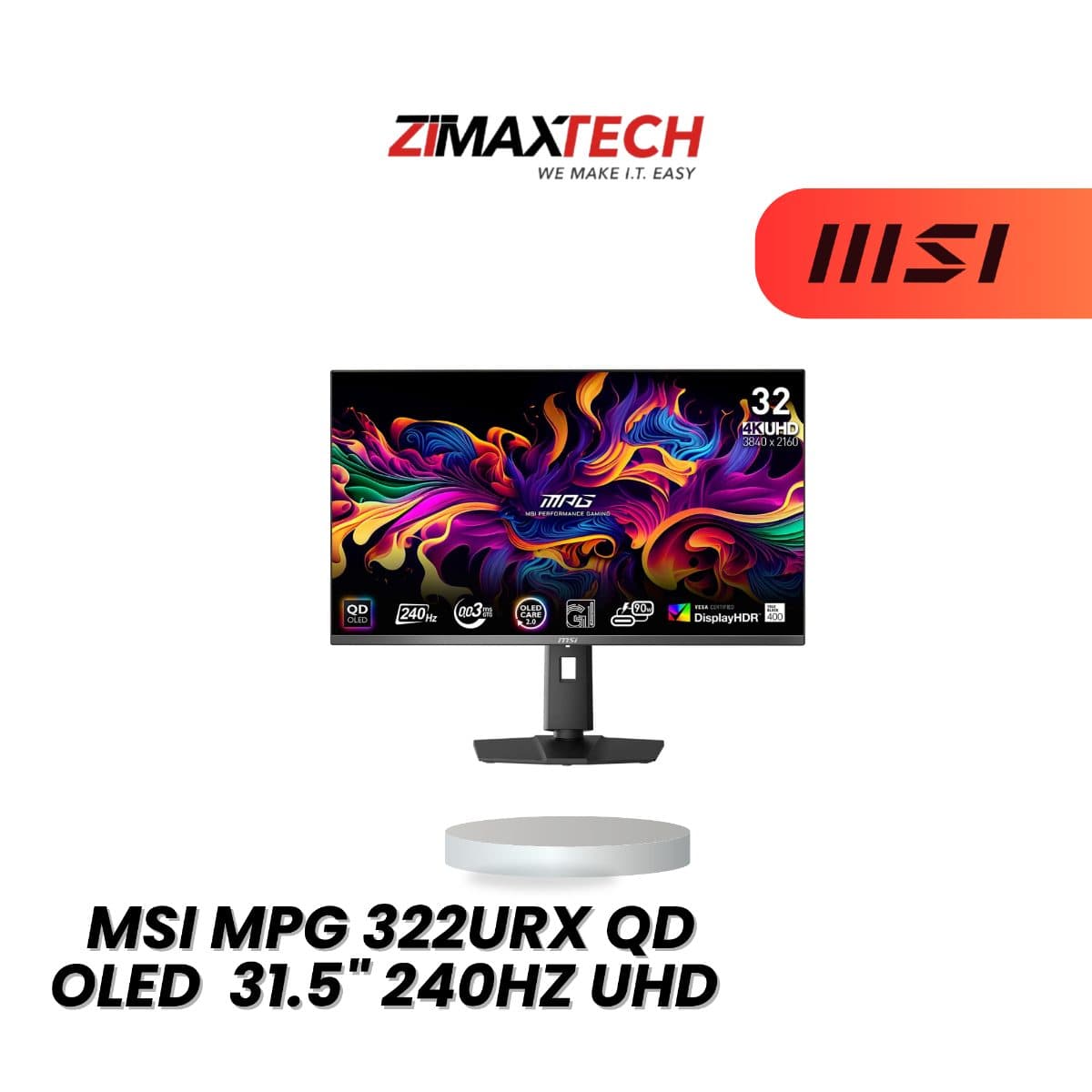 MSI MPG 322URX QD-OLED 31.5-INCH 4K UHD 240HZ GAMING MONITOR WITH 0.03MS GTG AND 3 YEARS WARRANTY