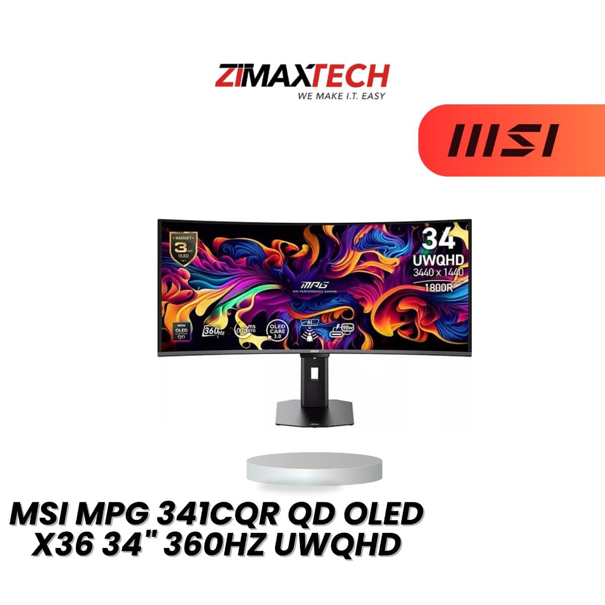 MSI MPG 341CQR QD-OLED X36 34-INCH UWQHD 360HZ QD-OLED GAMING MONITOR WITH 0.03MS GTG AND 3 YEARS WARRANTY
