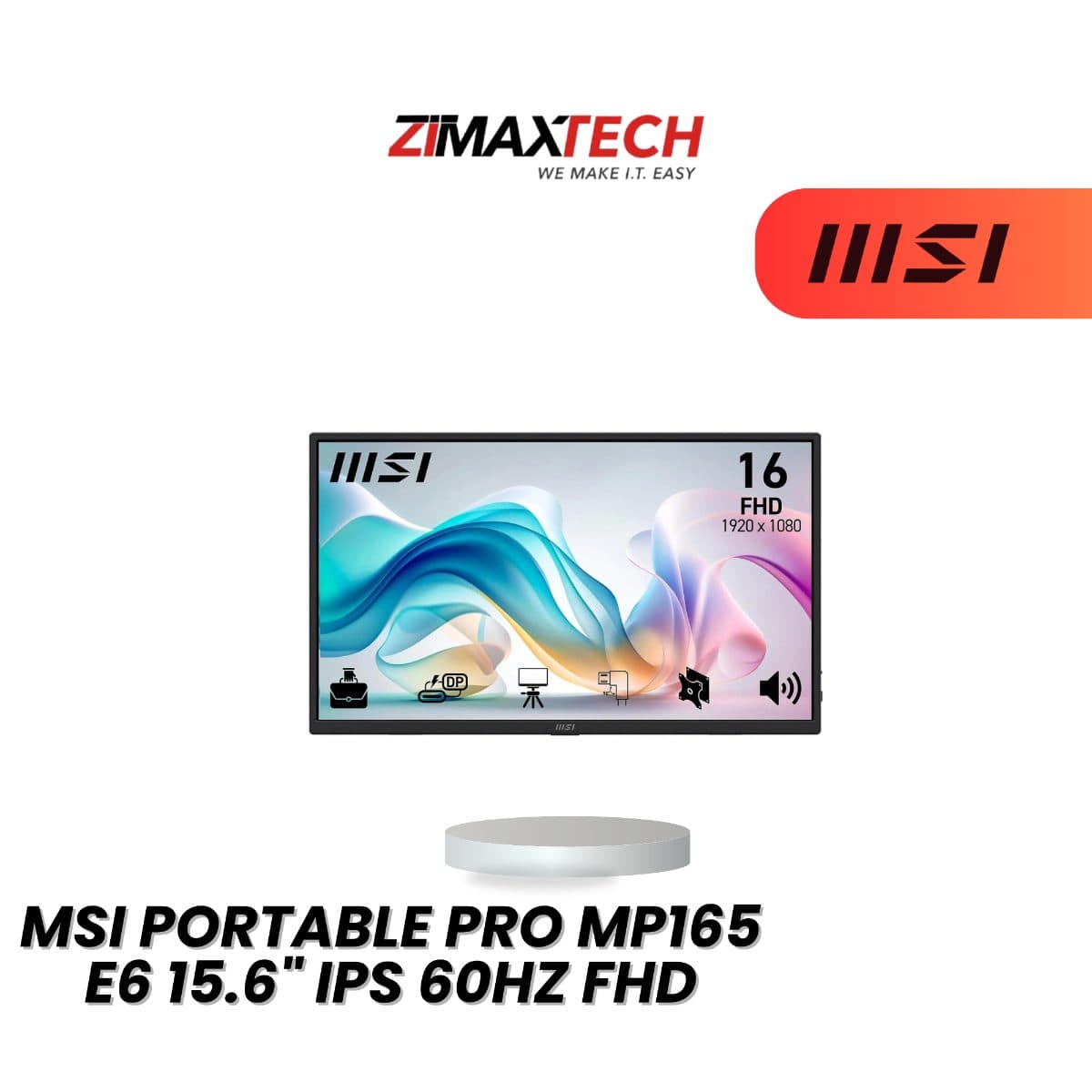 MSI PORTABLE PRO MP165 E6 15.6-INCH FHD IPS PORTABLE MONITOR WITH HDMI, USB-C, TRIPOD SOCKET, AND 3 YEARS WARRANTY