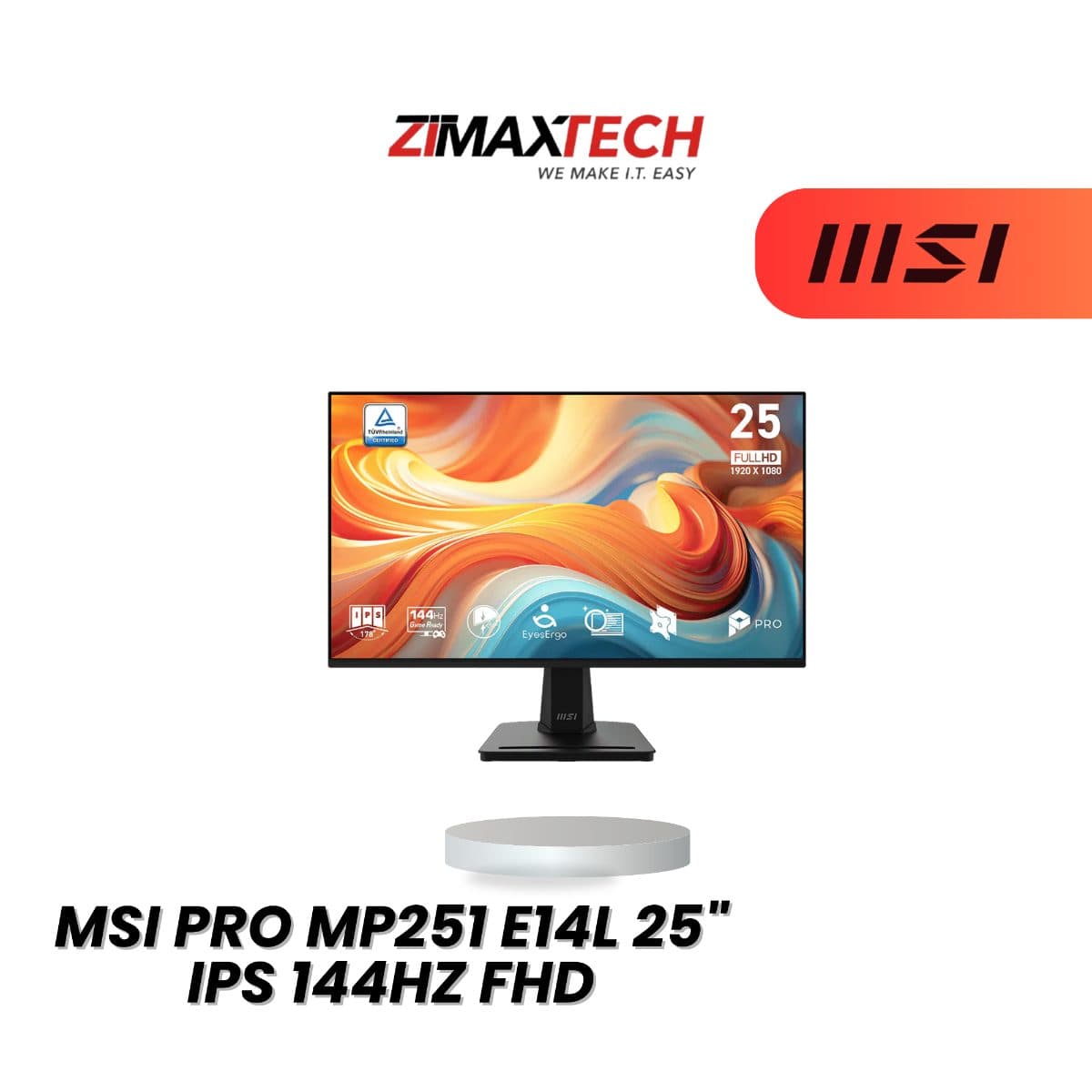 MSI PRO MP251 E14L 25-INCH FHD IPS 144HZ MONITOR WITH 4MS GTG, HDMI, VGA, AND 3 YEARS WARRANTY