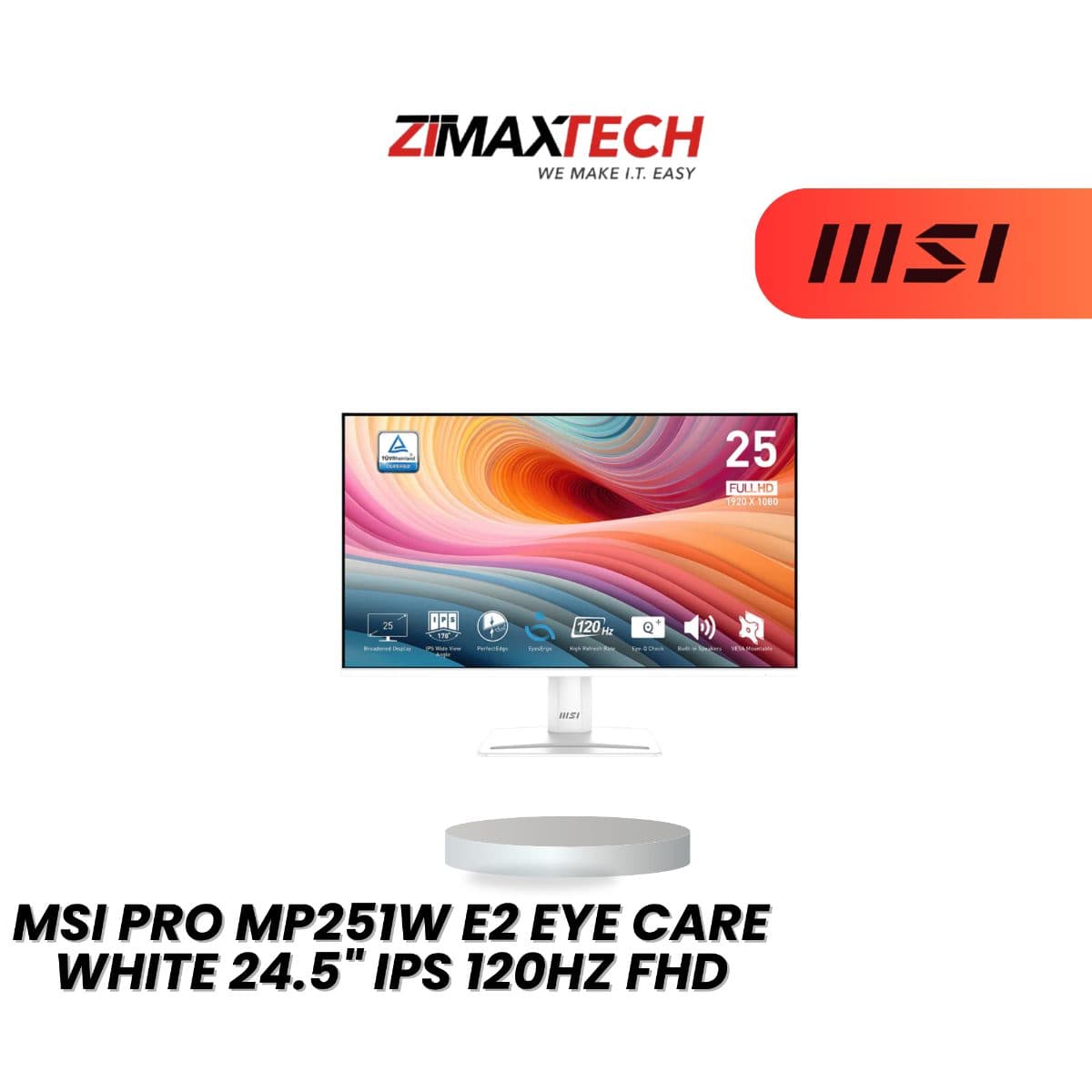 MSI PRO MP251W E2 WHITE 24.5-INCH FHD IPS 120HZ MONITOR WITH 1MS MPRT, SPEAKER, AND 3 YEARS WARRANTY