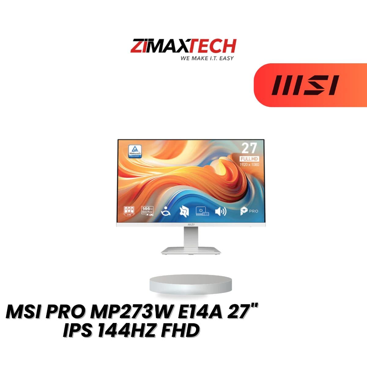 MSI PRO MP273W E14A 27-INCH FHD IPS 144HZ MONITOR WITH SPEAKER, HDMI, DP, VGA, AND 3 YEARS WARRANTY