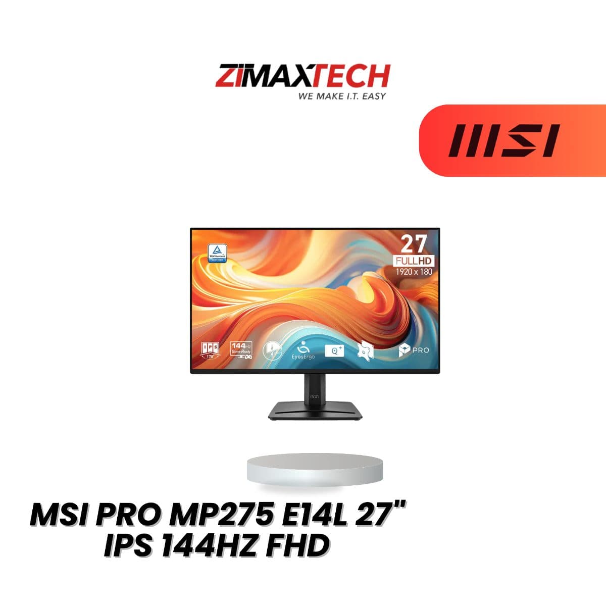MSI PRO MP275 E14L 27-INCH FHD IPS 144HZ MONITOR WITH 1MS MPRT, SPEAKER, AND 3 YEARS WARRANTY