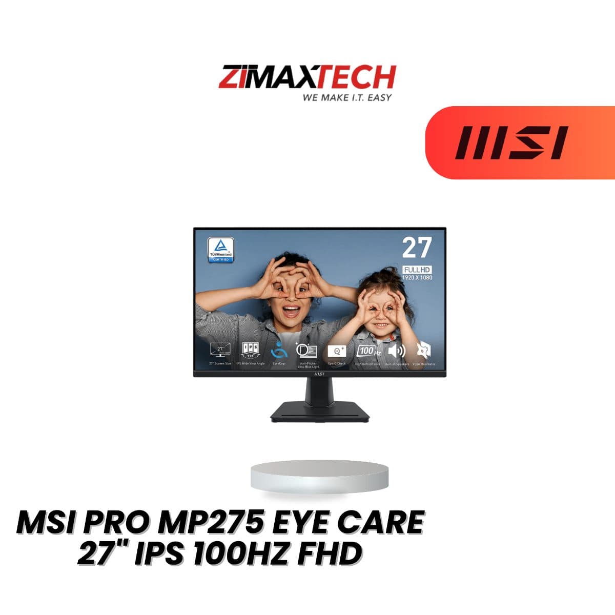 MSI PRO MP275 EYE CARE 27-INCH FHD IPS 100HZ MONITOR WITH 1MS MPRT, SPEAKER, AND 3 YEARS ONSITE WARRANTY