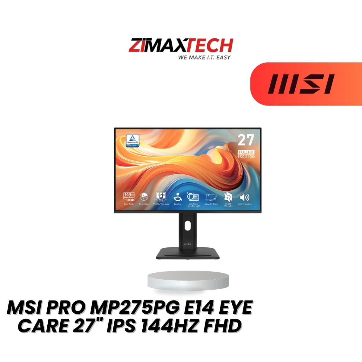 MSI PRO MP275PG E14 27-INCH FHD IPS 144HZ MONITOR WITH 1MS MPRT, HEIGHT ADJUSTMENT, SPEAKER, AND 3 YEARS WARRANTY