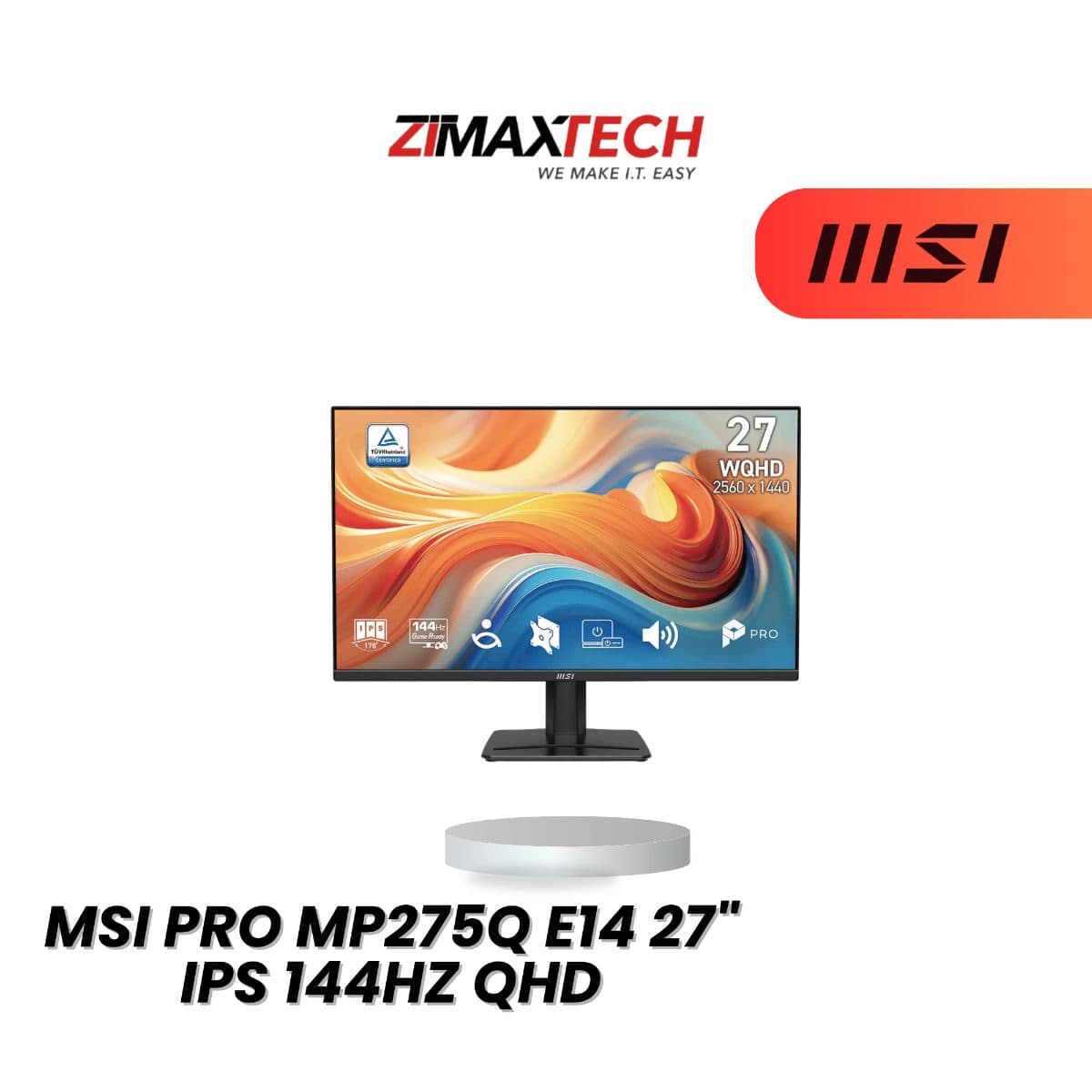 MSI PRO MP275Q E14 27-INCH QHD IPS 144HZ MONITOR WITH SPEAKER, HDMI, DP, AND 3 YEARS WARRANTY