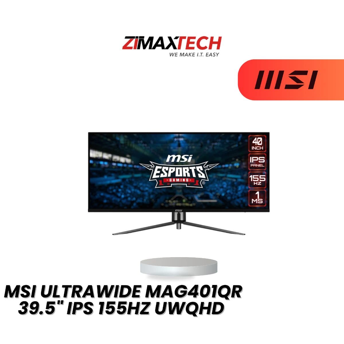MSI ULTRAWIDE MAG401QR 39.5-INCH UWQHD IPS 155HZ GAMING MONITOR WITH 1MS MPRT AND 3 YEARS ONSITE WARRANTY