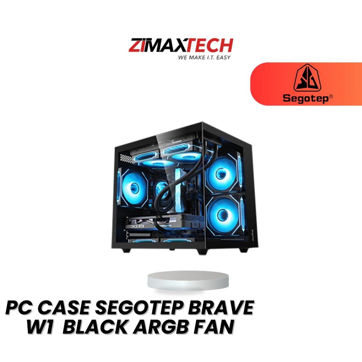 SEGOTEP BRAVE W1 BLACK MATX PC CASE WITH 3 X 120MM ARGB FANS AND 1 YEAR WARRANTY
