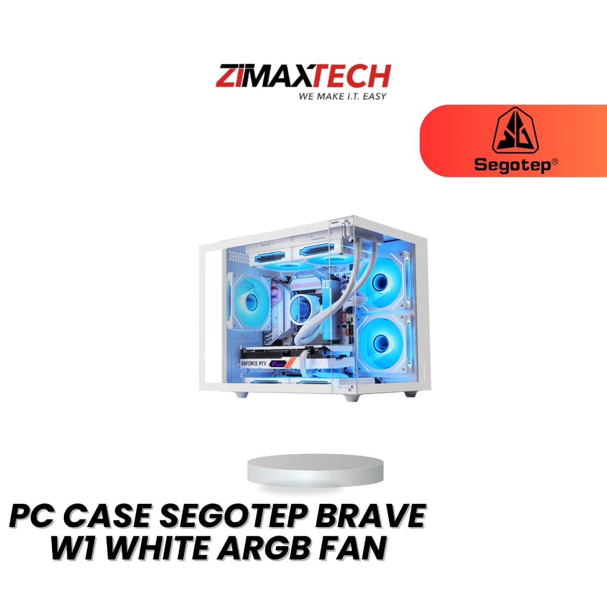 SEGOTEP BRAVE W1 WHITE MATX PC CASE WITH 3 X 120MM ARGB FANS AND 1 YEAR WARRANTY