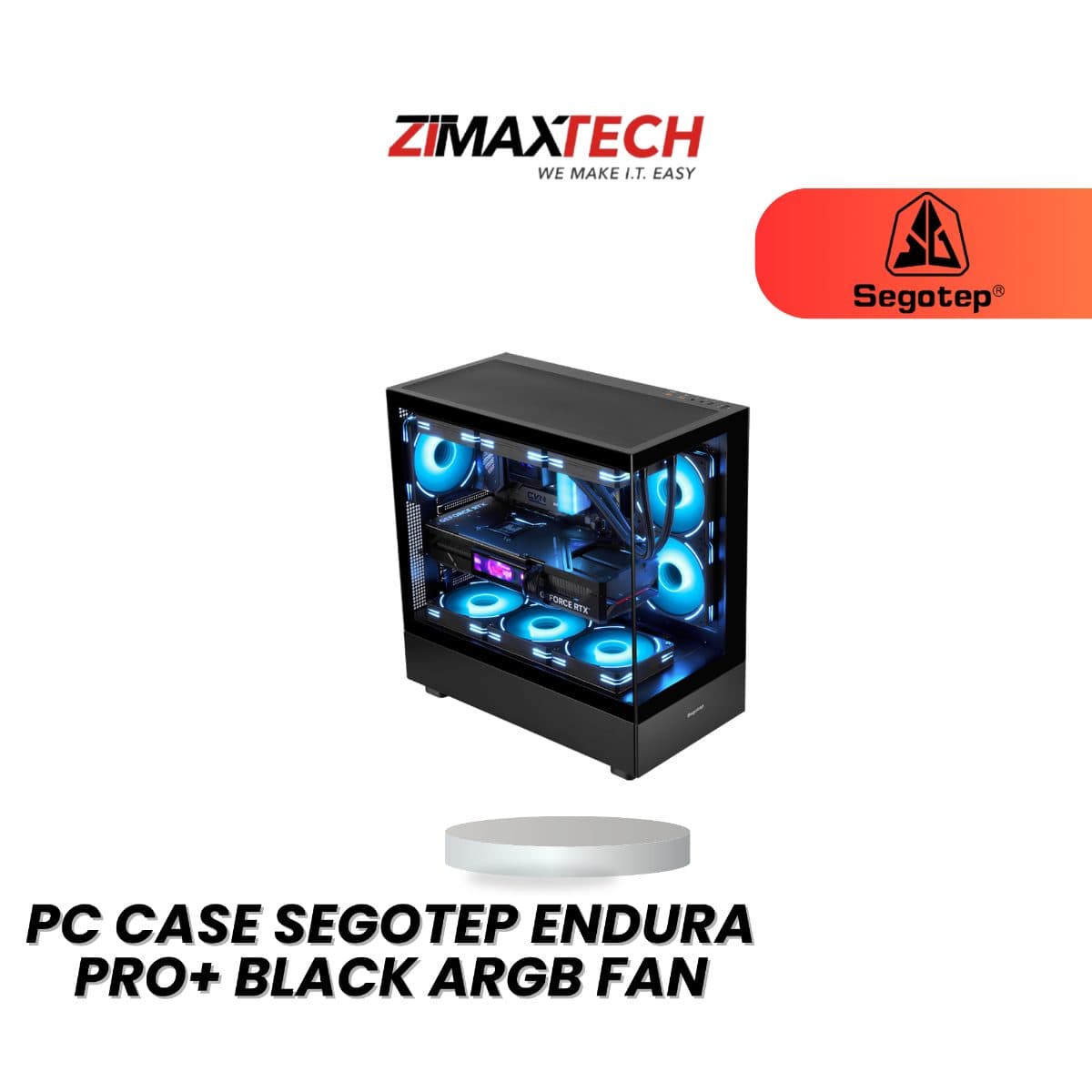 SEGOTEP ENDURA PRO+ BLACK E-ATX PC CASE WITH 3 X 120MM ARGB FANS AND 1 YEAR WARRANTY