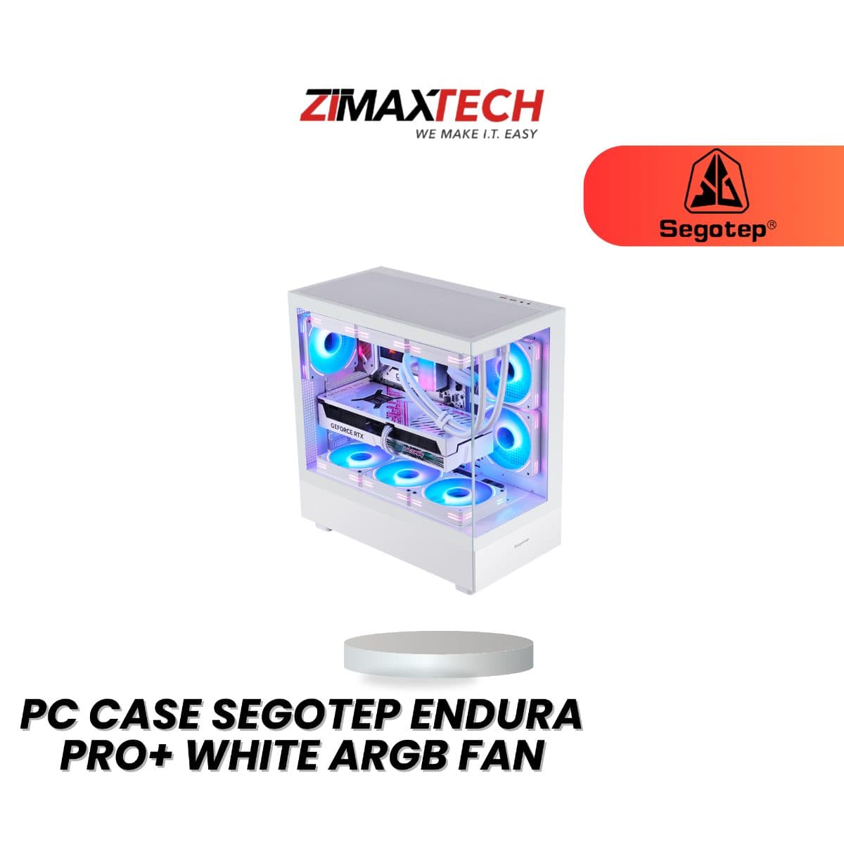 SEGOTEP ENDURA PRO+ WHITE E-ATX PC CASE WITH 3 X 120MM ARGB FANS AND 1 YEAR WARRANTY