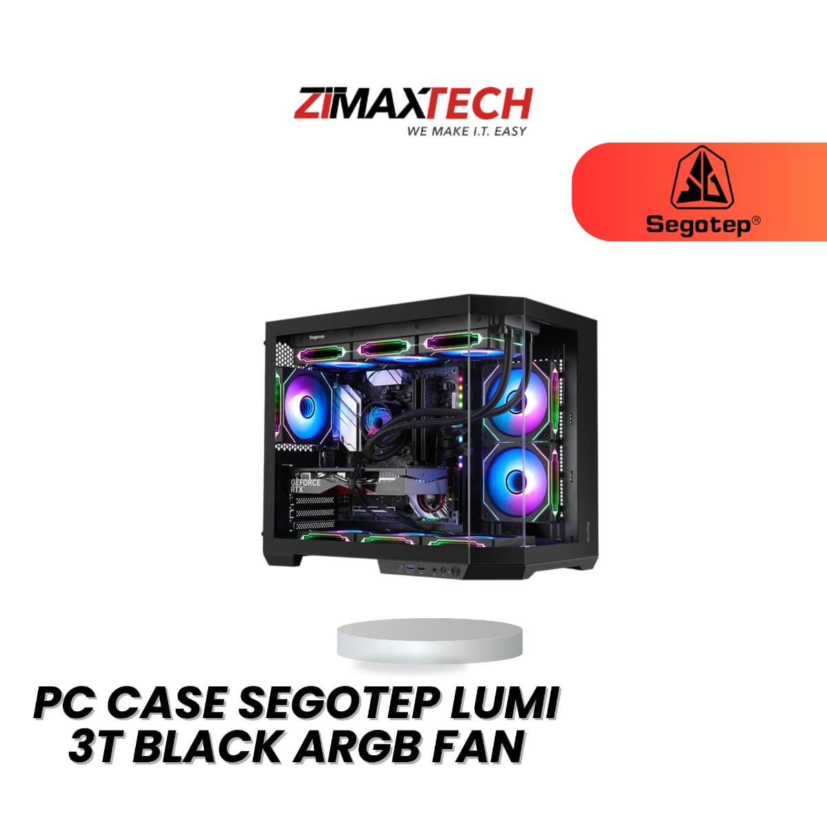 SEGOTEP LUMI 3T BLACK MATX PC CASE WITH 6 X 120MM ARGB FANS AND 1 YEAR WARRANTY