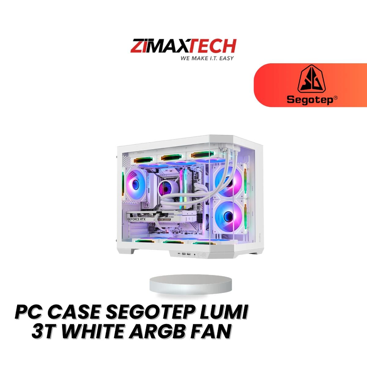 SEGOTEP LUMI 3T WHITE MATX PC CASE WITH 6 X 120MM ARGB FANS AND 1 YEAR WARRANTY
