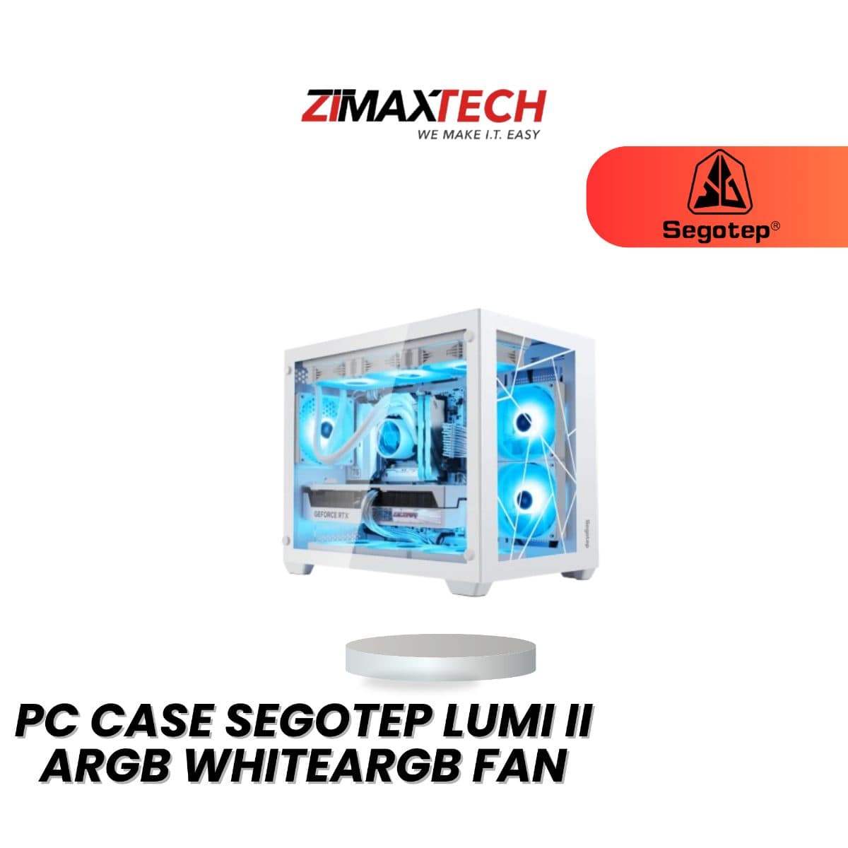 SEGOTEP LUMI II ARGB WHITE MATX PC CASE WITH 3 X 120MM ARGB FANS AND 1 YEAR WARRANTY
