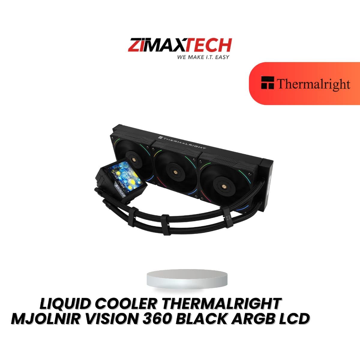 THERMALRIGHT MJOLNIR VISION 360 ARGB LCD BLACK 360MM LIQUID COOLER WITH 5 YEARS WARRANTY