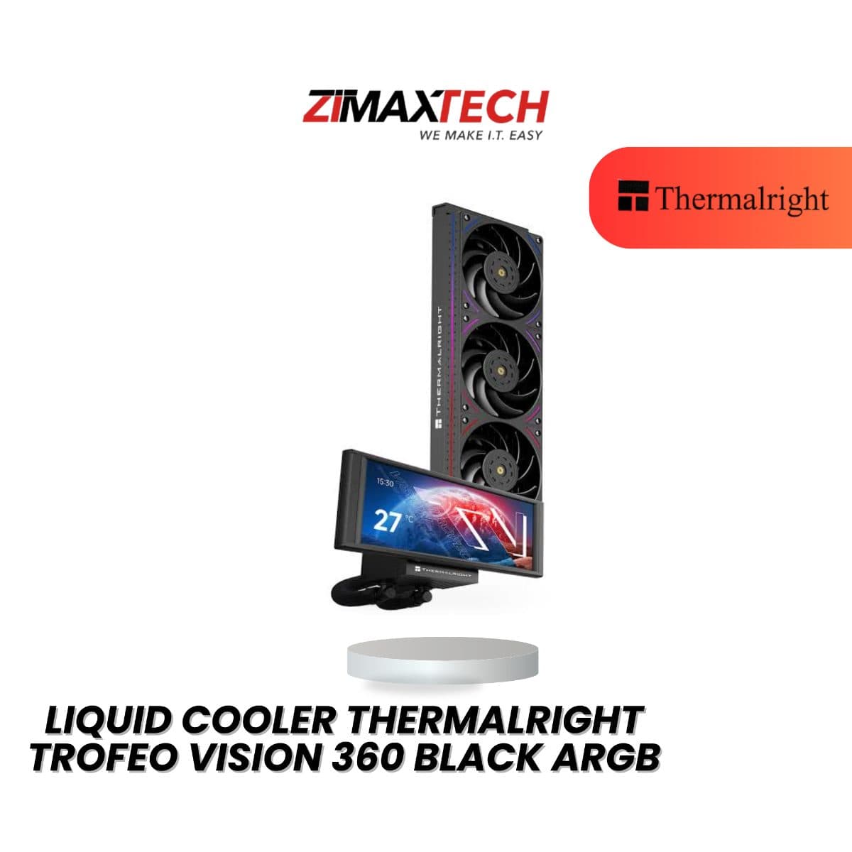 THERMALRIGHT TROFEO VISION 360 ARGB LCD BLACK 360MM LIQUID COOLER WITH 6.86-INCH LCD AND 5 YEARS WARRANTY