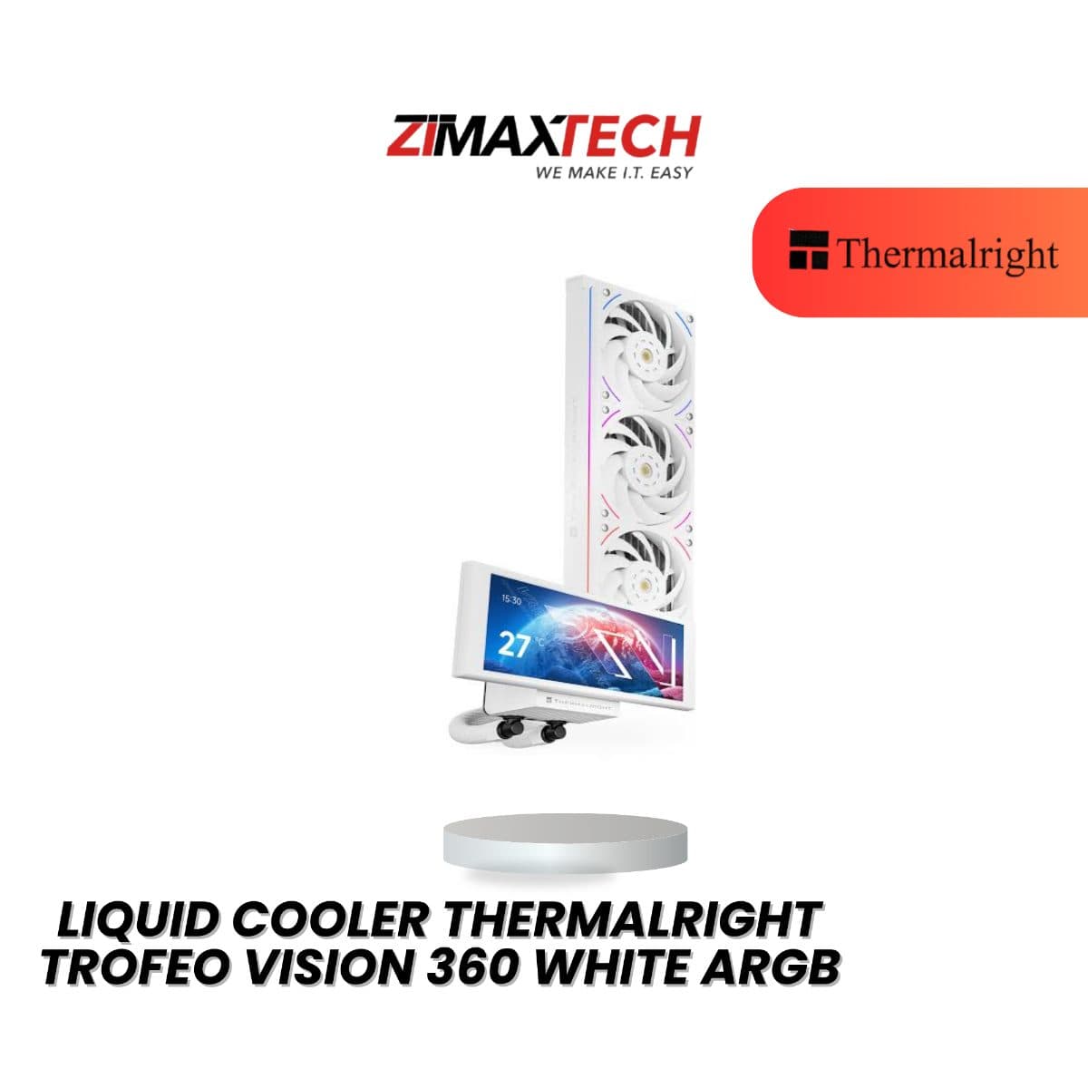 THERMALRIGHT TROFEO VISION 360 ARGB LCD WHITE 360MM LIQUID COOLER WITH 6.86-INCH LCD AND 5 YEARS WARRANTY