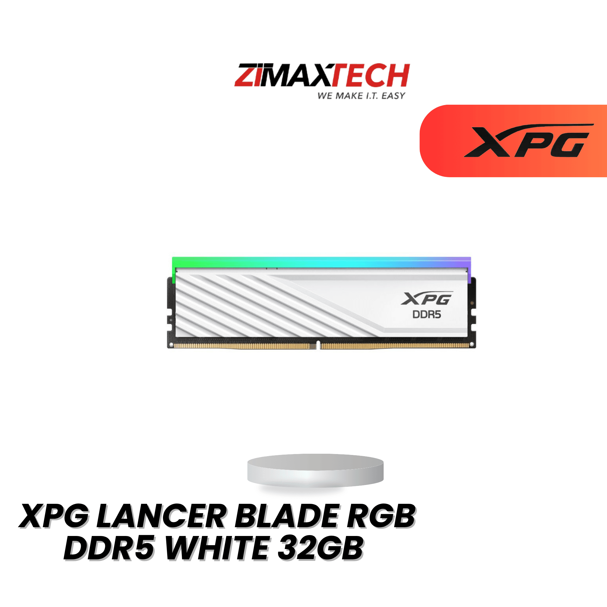 XPG LANCER BLADE RGB DDR5 WHITE 32GB 6000MHZ LONGDIMM DESKTOP RAM WITH XMP 3.0, EXPO, AND LIFETIME WARRANTY