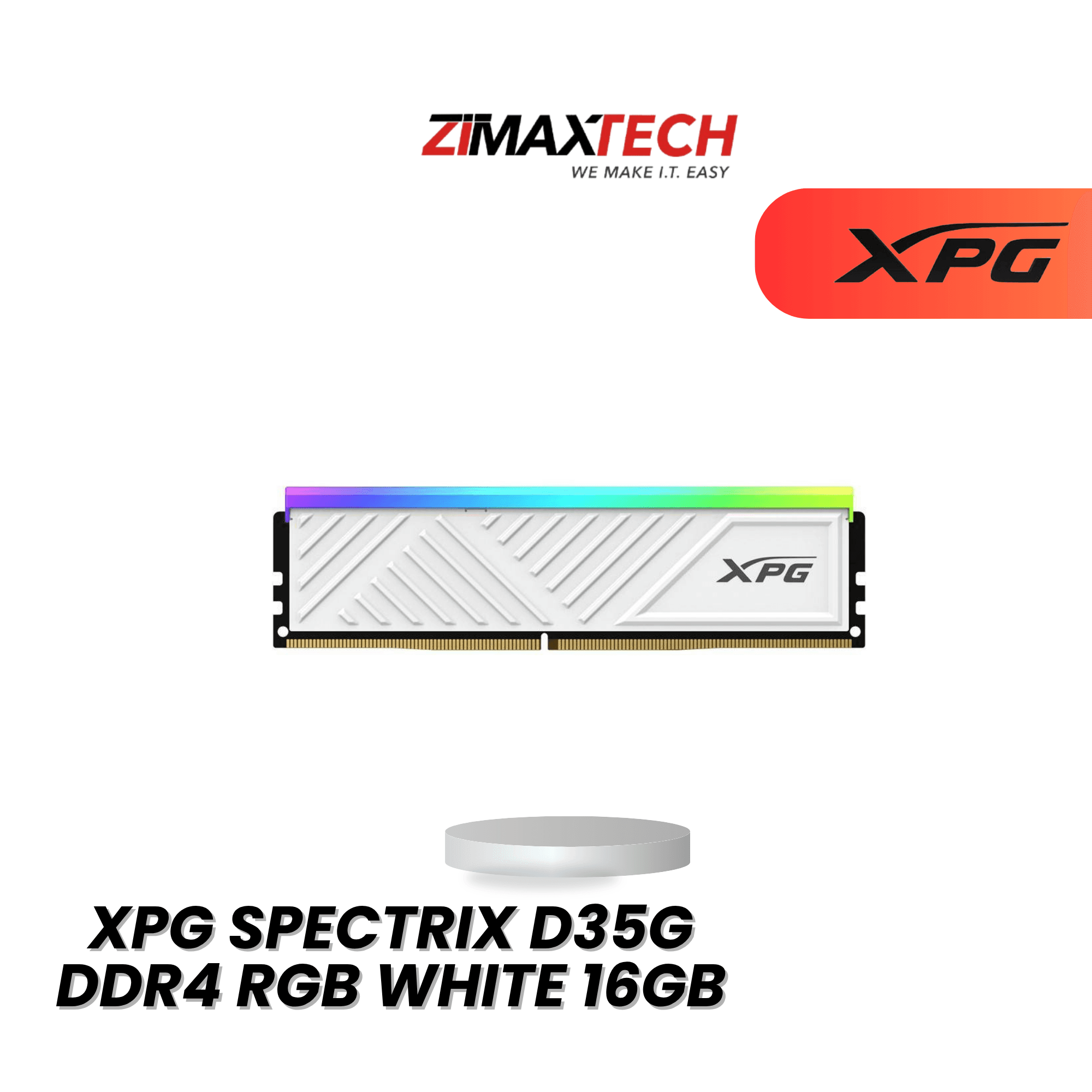 XPG SPECTRIX D35G DDR4 RGB WHITE 16GB 3200MHZ LONGDIMM DESKTOP RAM WITH LIFETIME WARRANTY