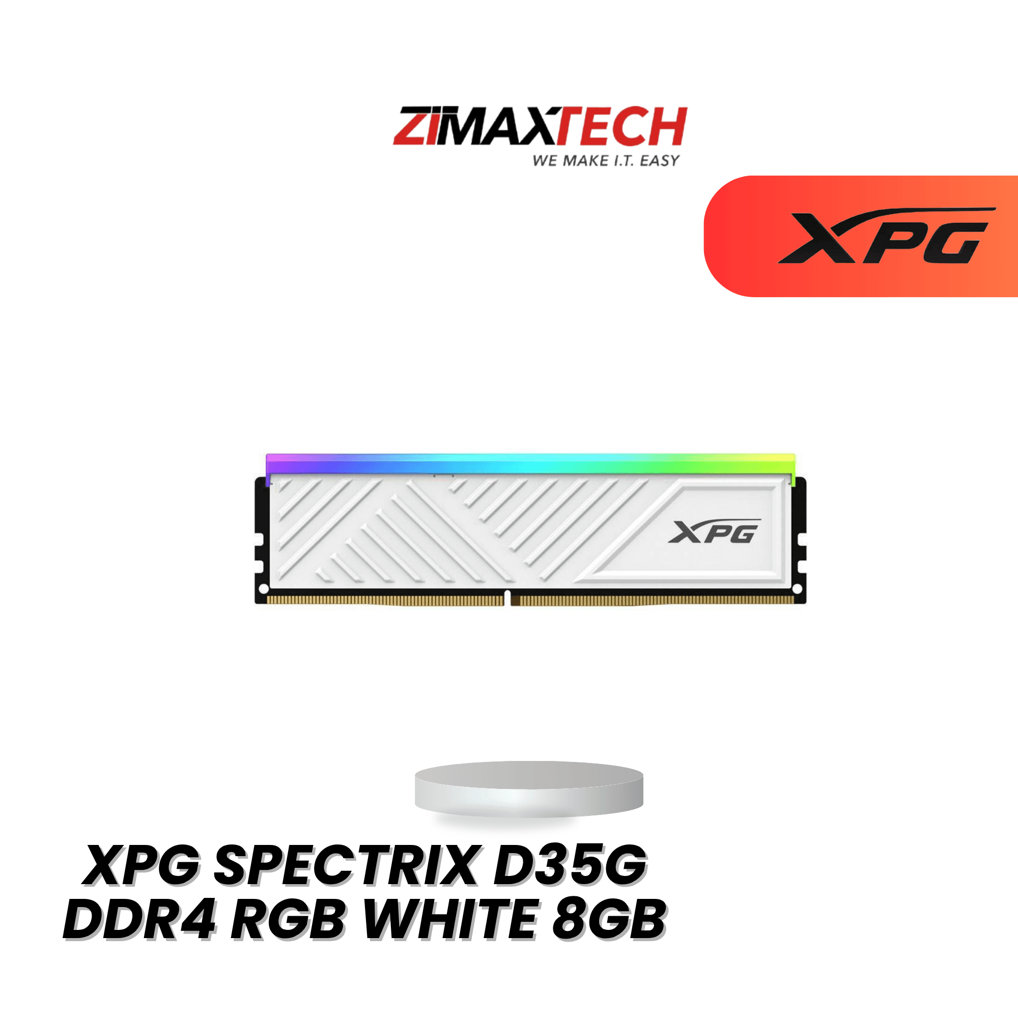 XPG SPECTRIX D35G DDR4 RGB WHITE 8GB 3200MHZ LONGDIMM DESKTOP RAM WITH LIFETIME WARRANTY