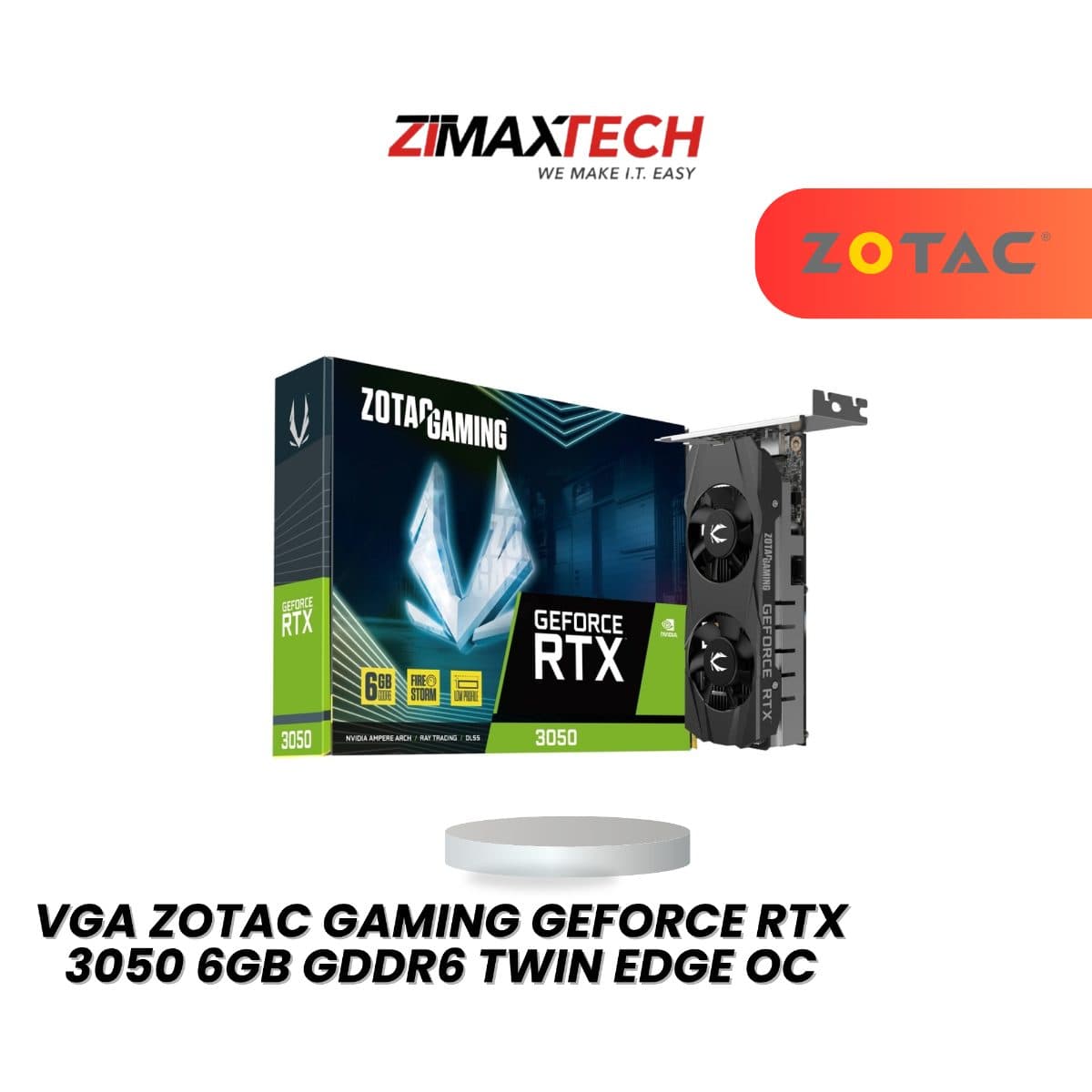 ZOTAC GAMING GEFORCE RTX 3050 6GB TWIN EDGE OC GRAPHICS CARD WITH 6GB GDDR6, 2560 CUDA CORES, AND 3+2 YEARS WARRANTY