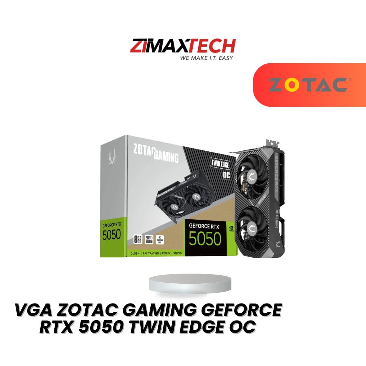 ZOTAC GAMING GEFORCE RTX 5050 TWIN EDGE OC 8GB GDDR6 GRAPHICS CARD WITH 2560 CUDA CORES AND 3+2 YEARS WARRANTY