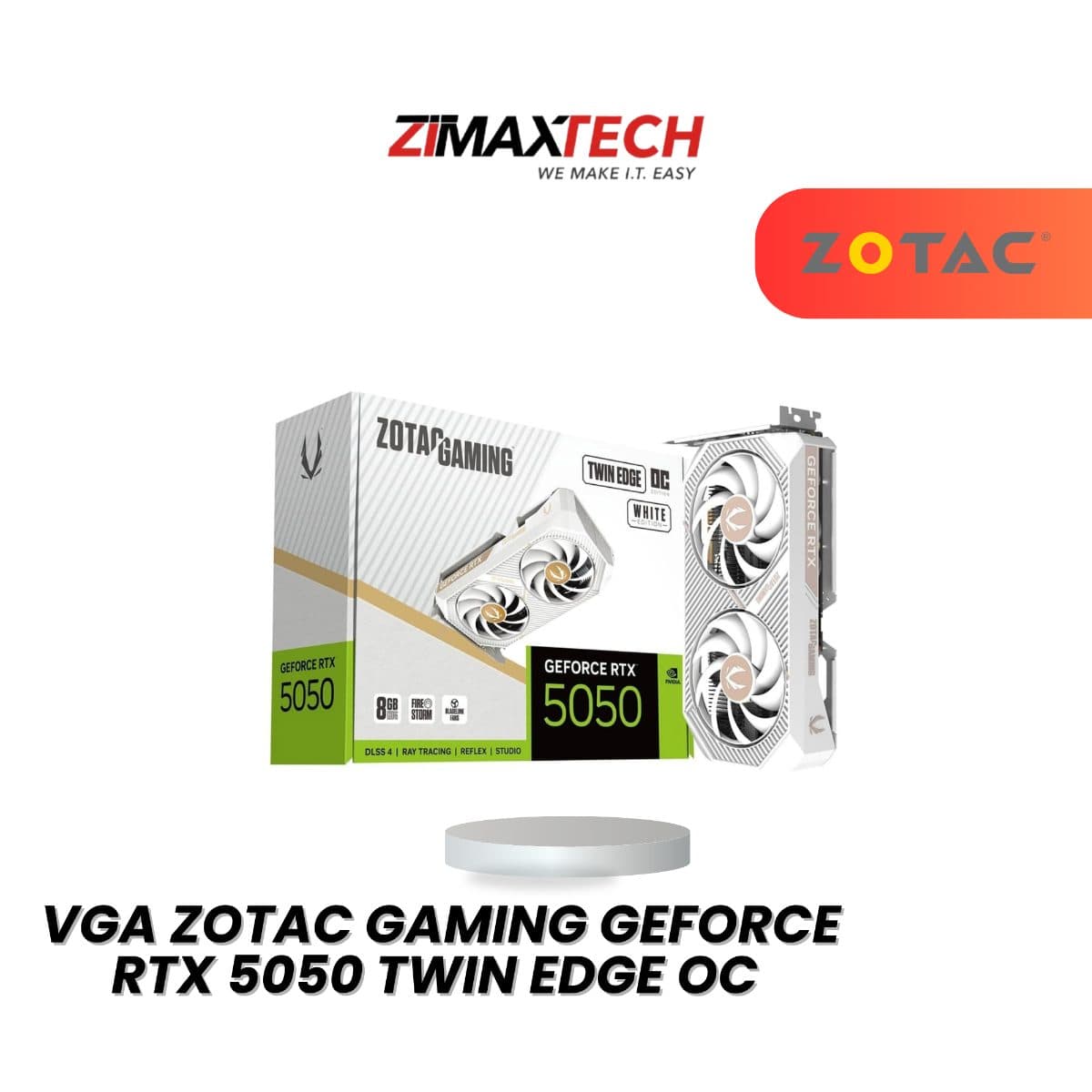 ZOTAC GAMING GEFORCE RTX 5050 TWIN EDGE OC WHITE 8GB GDDR6 GRAPHICS CARD WITH 2560 CUDA CORES AND 3+2 YEARS WARRANTY