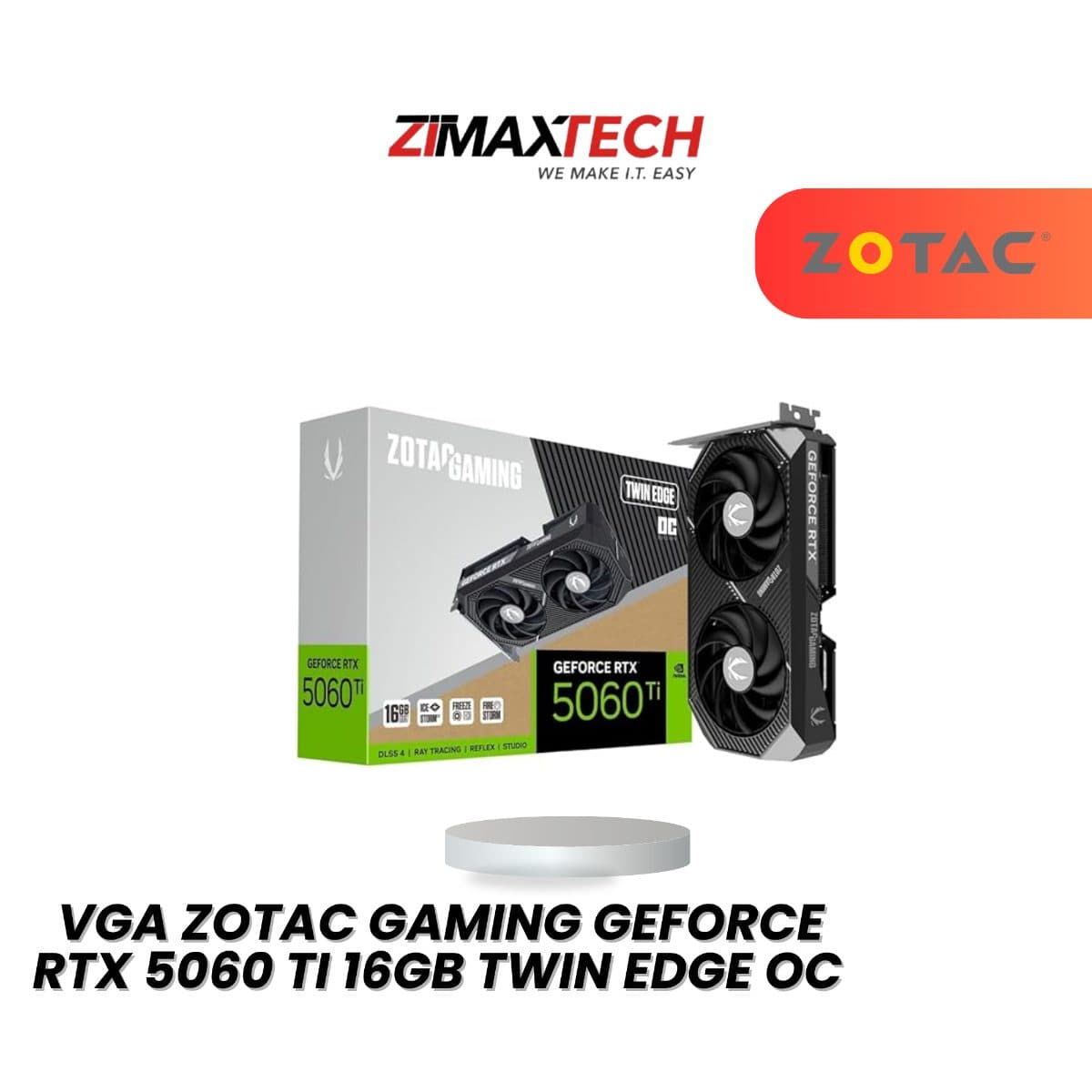 ZOTAC GAMING GEFORCE RTX 5060 TI 16GB TWIN EDGE OC GDDR7 GRAPHICS CARD WITH 4608 CUDA CORES AND 3+2 YEARS WARRANTY