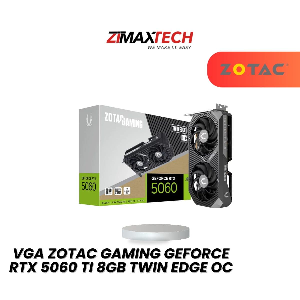 ZOTAC GAMING GEFORCE RTX 5060 TI 8GB TWIN EDGE OC GDDR7 GRAPHICS CARD WITH 4608 CUDA CORES AND 3+2 YEARS WARRANTY